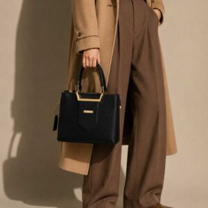 کیف مجلسی چرم طبیعی زنانه مشکی رایا چرم مدل ترنم فروش عمده